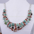 Coral And Multi Gemstone Handmade 925 Solid Silver Necklace Jewelry Wholesaler